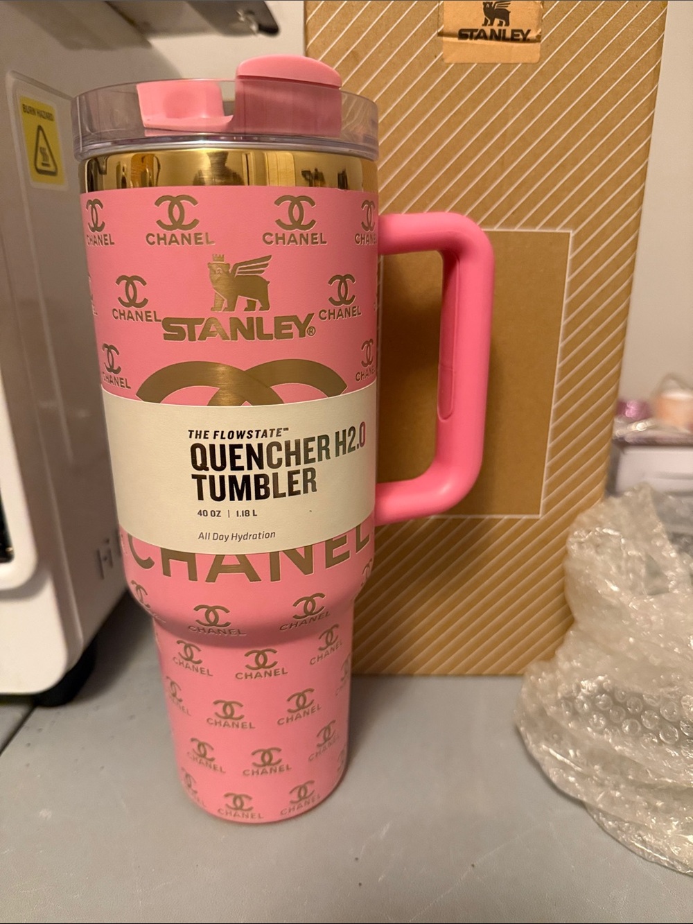 Stanley Pink Tumbler with Gold Accents